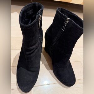 Prada Black Suede Wedge Ankle Boots